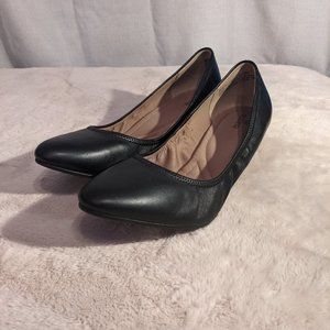 Susina Women Fraya Black Genuine Leather Wedge Pump Heels Shoes Elasticized 10M